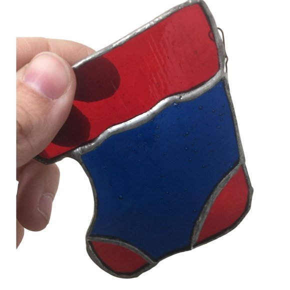Stained Glass Christmas Stocking Ornament Suncatcher Red/Blue - Picture 3 of 5